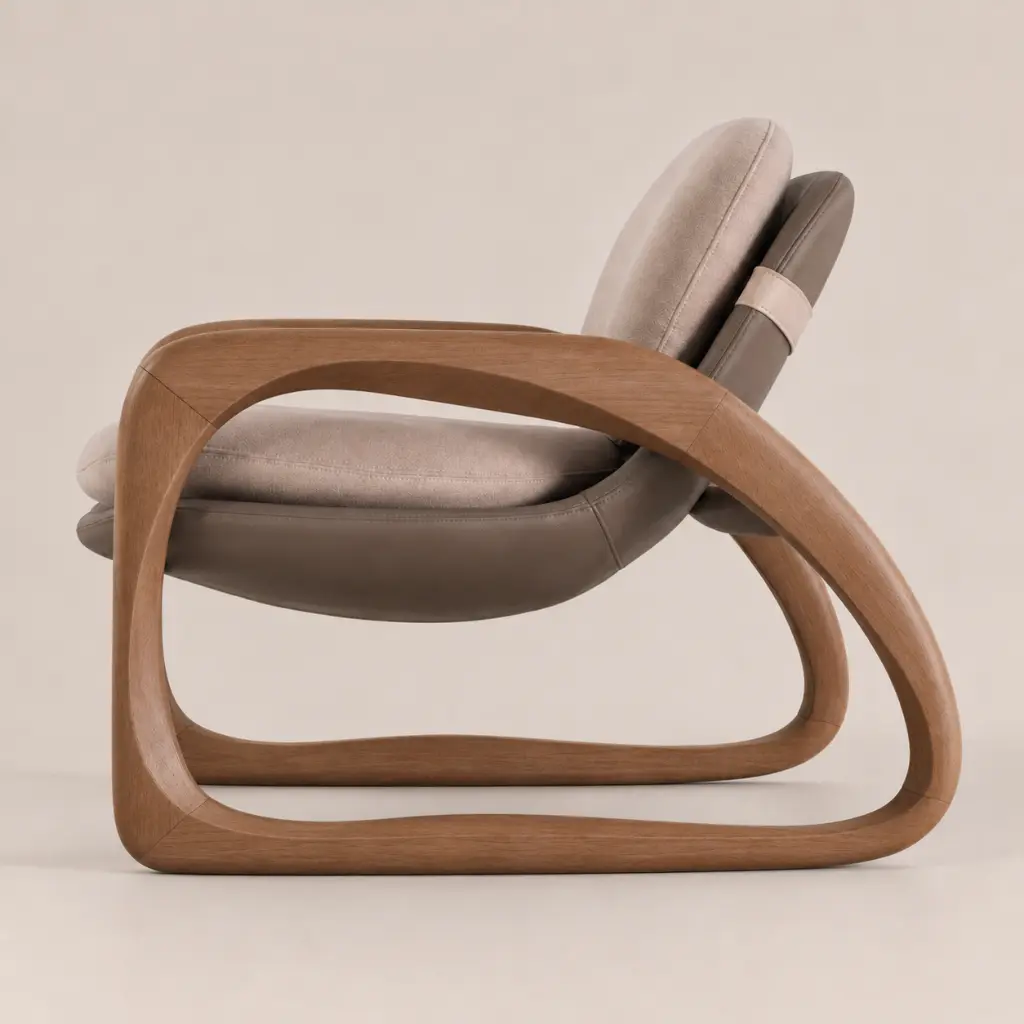 Sillón lounge nórdico de madera curvada.webp