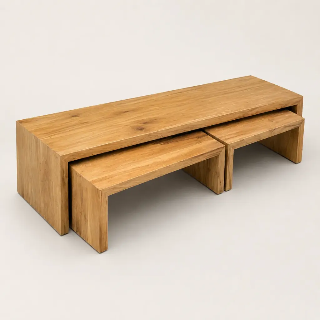 Set Mesa Ratona Lisboa Hasta 200x45xh45 + Bancos 93x35xh35 - Laurel/Kiri 2'