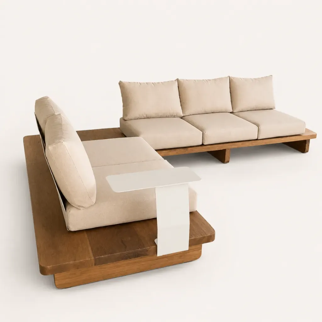Sillon Merida en L 345 x 275 cm / Tapiceria Outdoor Laurel 3' / Respaldo Metalico