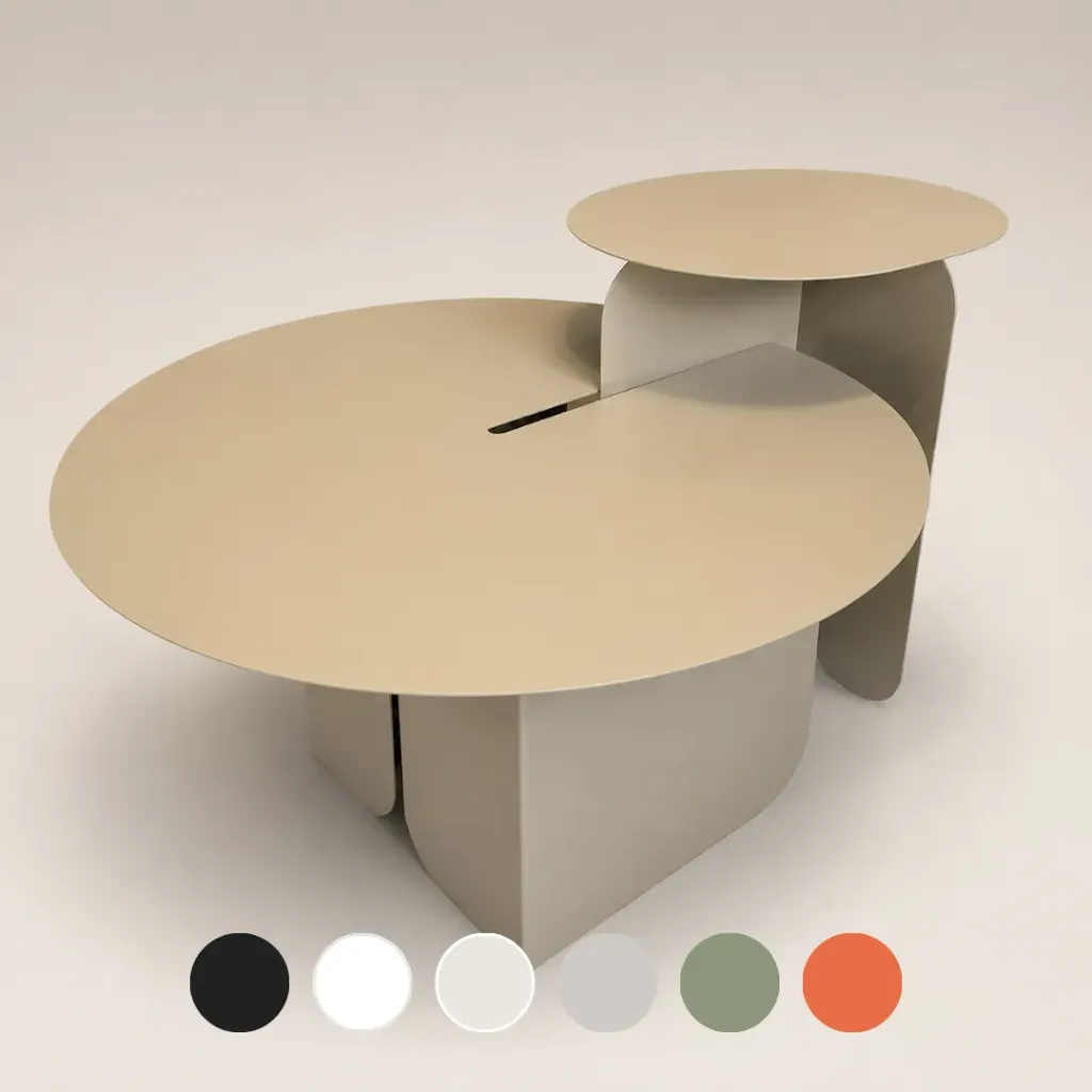 Set Mesa Ratona Chicago - D110xH45 + Oval 70x55xh60 - Metal Epoxi Tobago