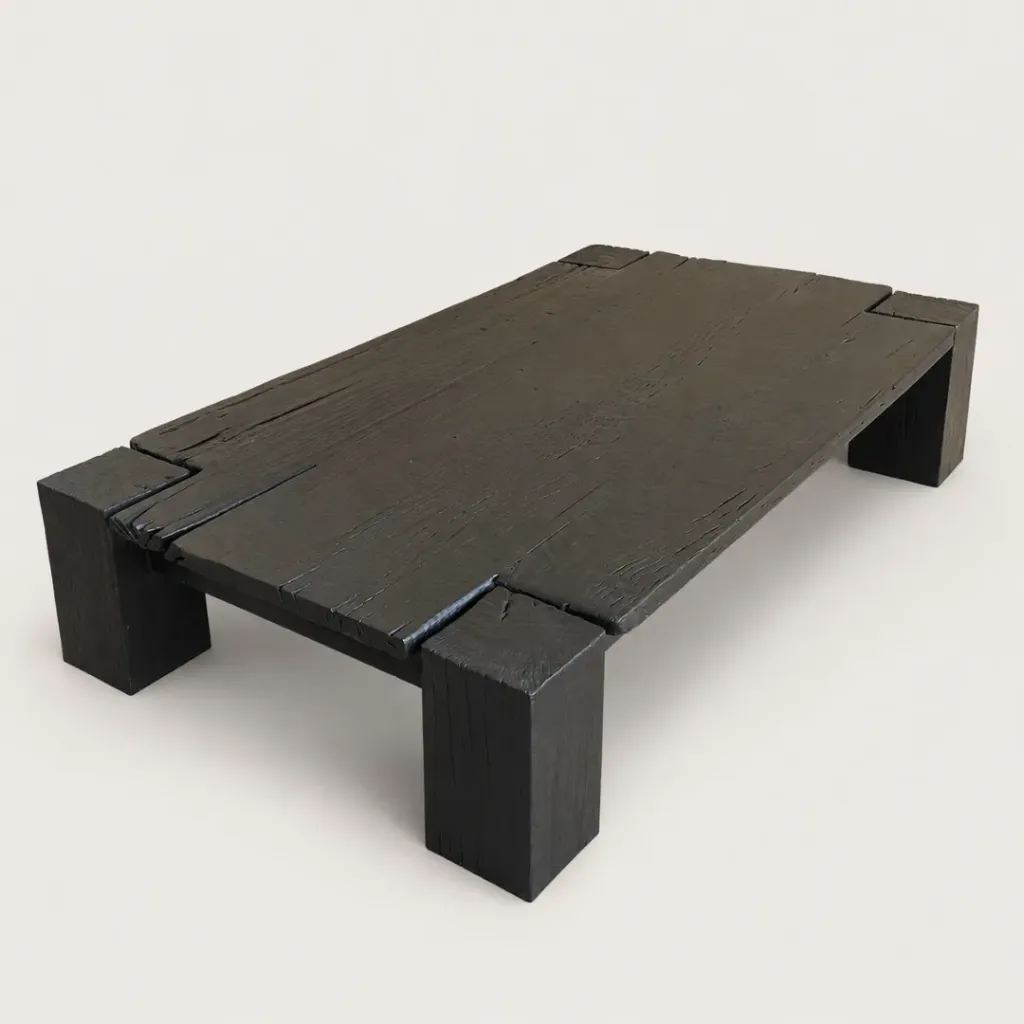 Mesa Ratona Bruta 180 x 100 x h40 Madera Negra Texturada