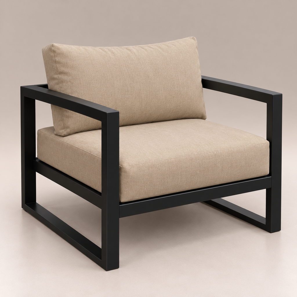 Sillon Recto 1 Cuerpo 95 x 85 cm Metal Epoxi Negro Tapiceria Outdoor