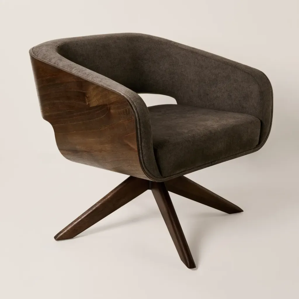 Poltrona Mimo Giratoria Madera Oscura Tela Gris