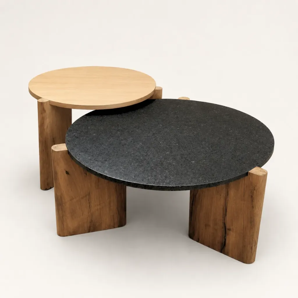 Set Mesa Ratona Kiev - D80xH38 Granito Brasil Leather + D60xH45 Petiribi