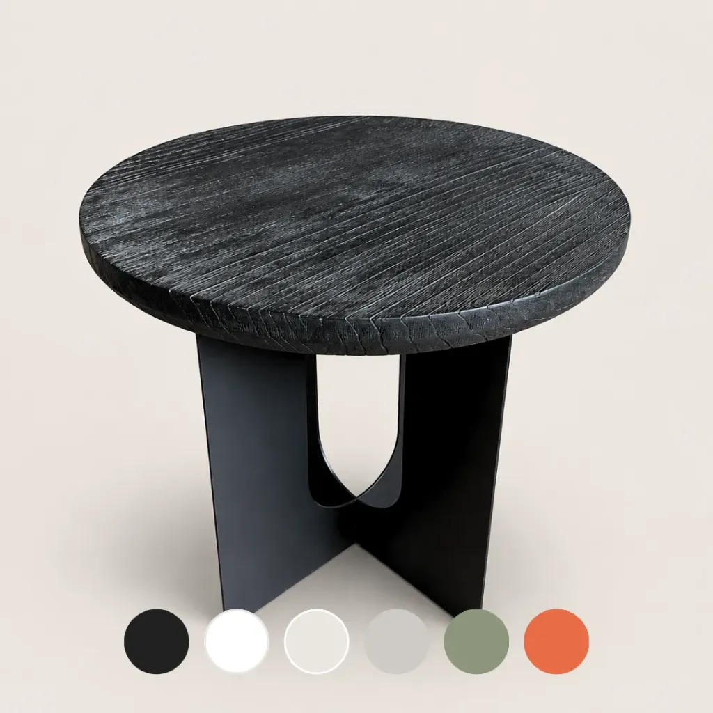 Mesa Costado Siena D50xH60 Metal - Tapa Madera Negra