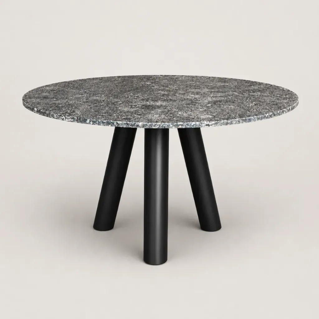 Mesa Carentan D120 x H75 Tapa Granito Negro Boreal Leather Pata Metal Epoxi