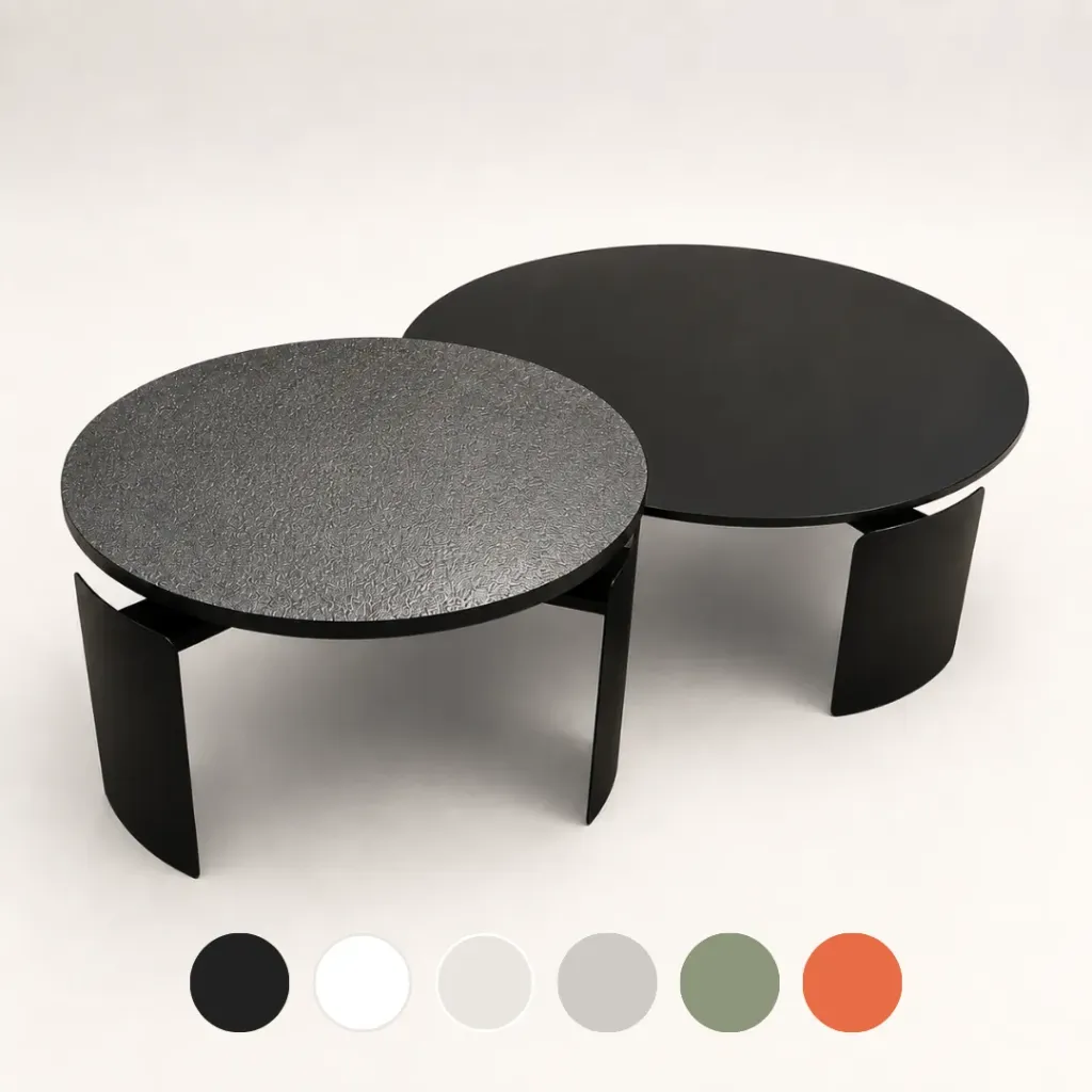 Set Mesa Ratona Roterdam Metal Epoxi - D110xH38 Tapa Granito Brasil Leather + D80xH45 Tapa Metal Epoxi