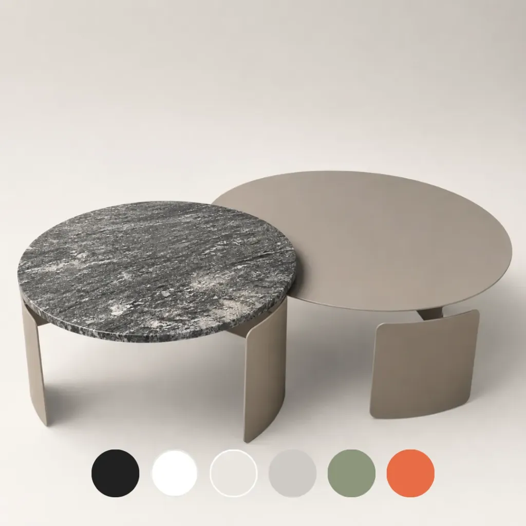 Mesa Ratona Roterdam Metal Epoxi - Tapa D110 H46 Granito Negro Boreal Leather