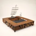 Brasero Firepit 150 x 170 Chapa Oxido - con Estaca/Parrilla/Plancha/Pinchos
