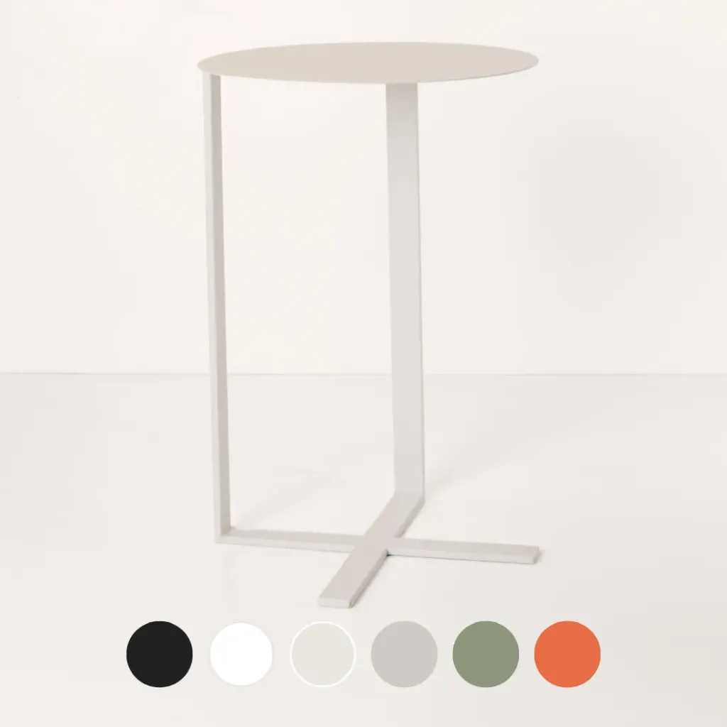 Mesa de Arrime Alta Patas Cruz D40xh60- Metal Epoxi Blanco