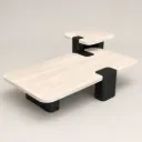 Set Mesa Ratona Morris 140x75xh30 + 50x50xh45 Travertino y Madera Negra