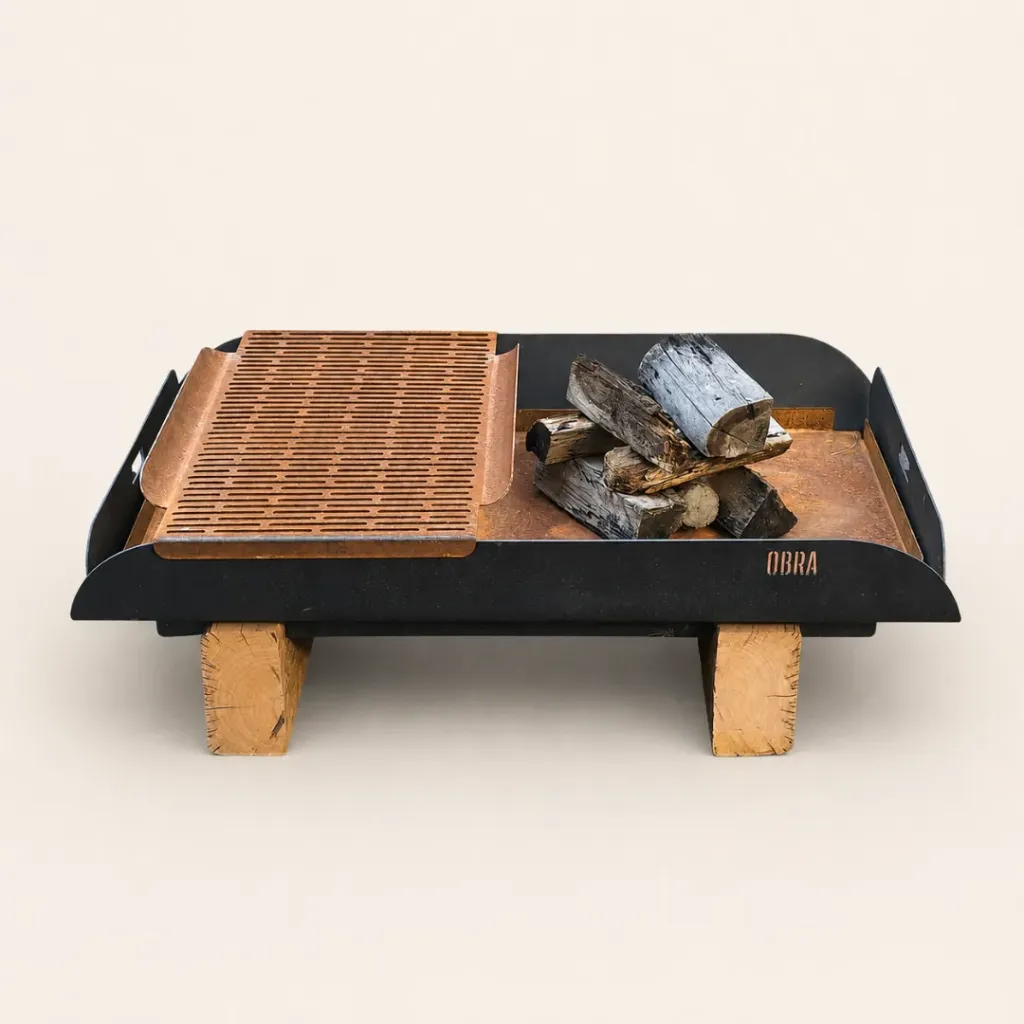 Brasero Firepit Porto 120x80xh40 Pintado/Natural - Incluye Parrila y Bandeja de Fuego