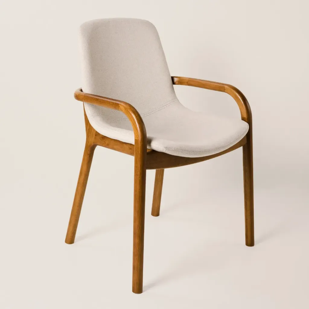 Silla Lynae Brazo (o) Natural Tela Blanca