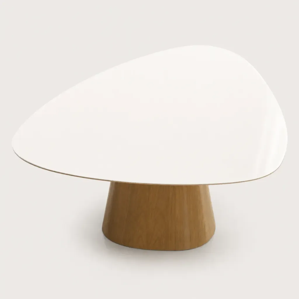 Mesa Ste 165 x 140 cm Pata Natural Tapa Laca Blanca Vidrio Fendi
