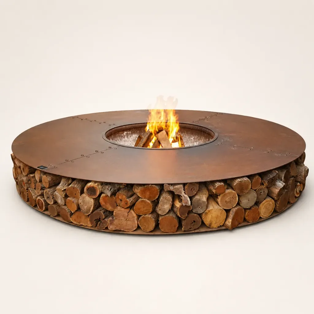 Brasero Firepit Chapa Ø 300 cm Óxido con Paila Central 4 Piezas