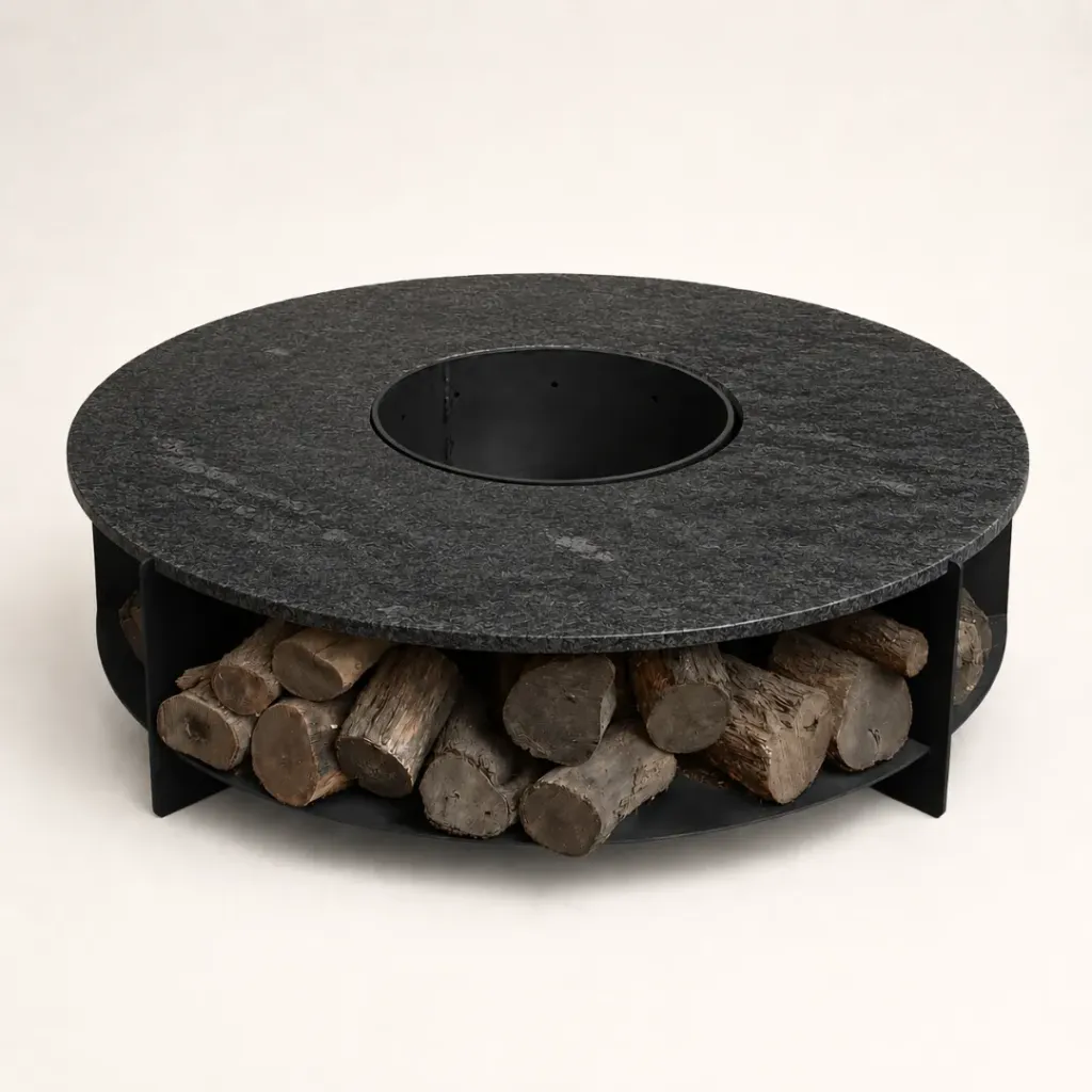 Brasero Firepit Metal Ø 150 cm Tapa Granito Negro Brasil Leather