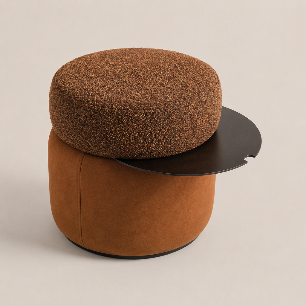 Puf Duo Mesa Abierta Base Negra Asiento (Tela 7067) Resto (Tela 4033) Fumé